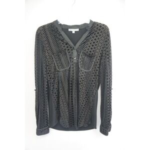 VGC NY Collection Blouse Women Medium Black Burnout Velvet Geometric XBVU0130